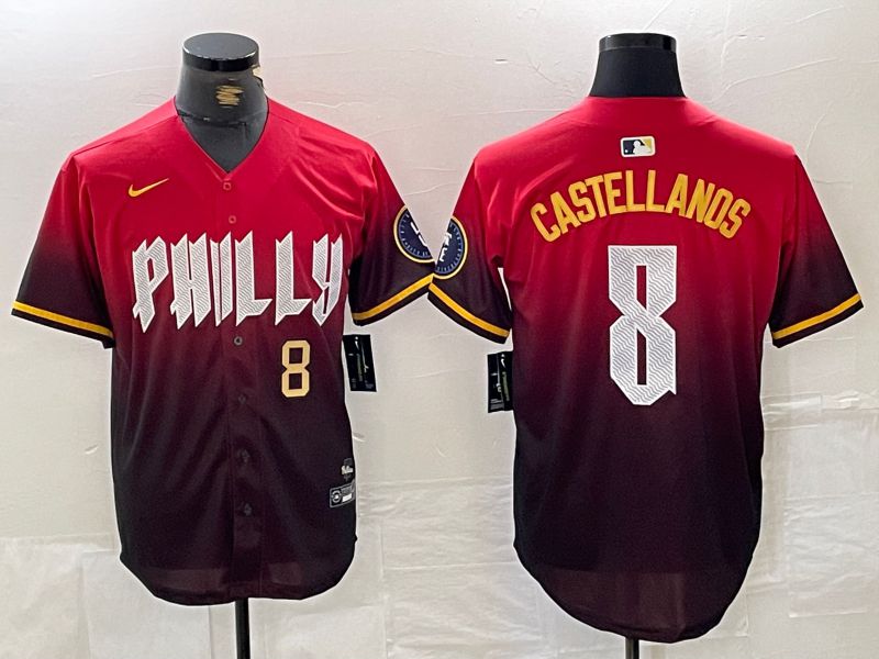 Men Philadelphia Phillies 8 Castellanos Red City Edition Nike 2024 MLB Jersey style 2